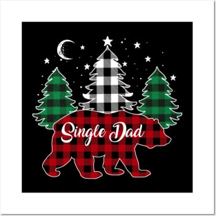 Single Dad Bear Buffalo Red Plaid Matching Family Christmas Posters and Art